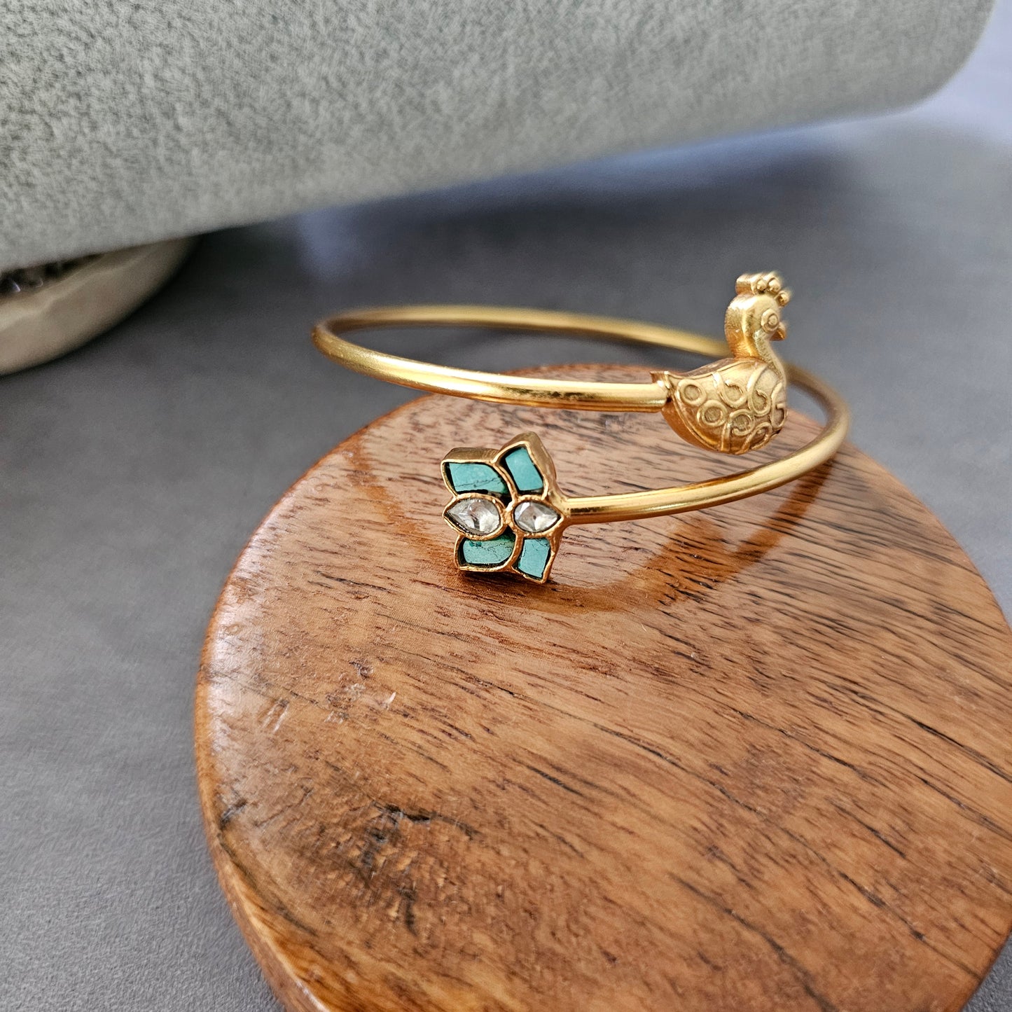 92.5 silver gold polish Kundan cuff