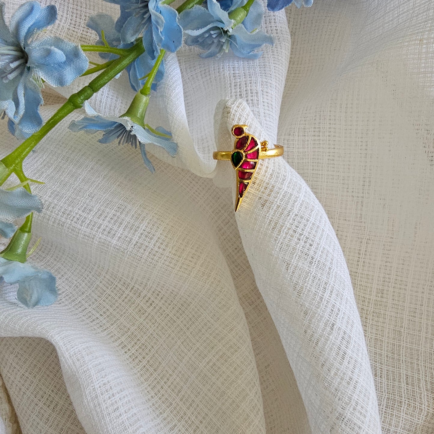 Silver 92.5 kundan gold polish parrot ring