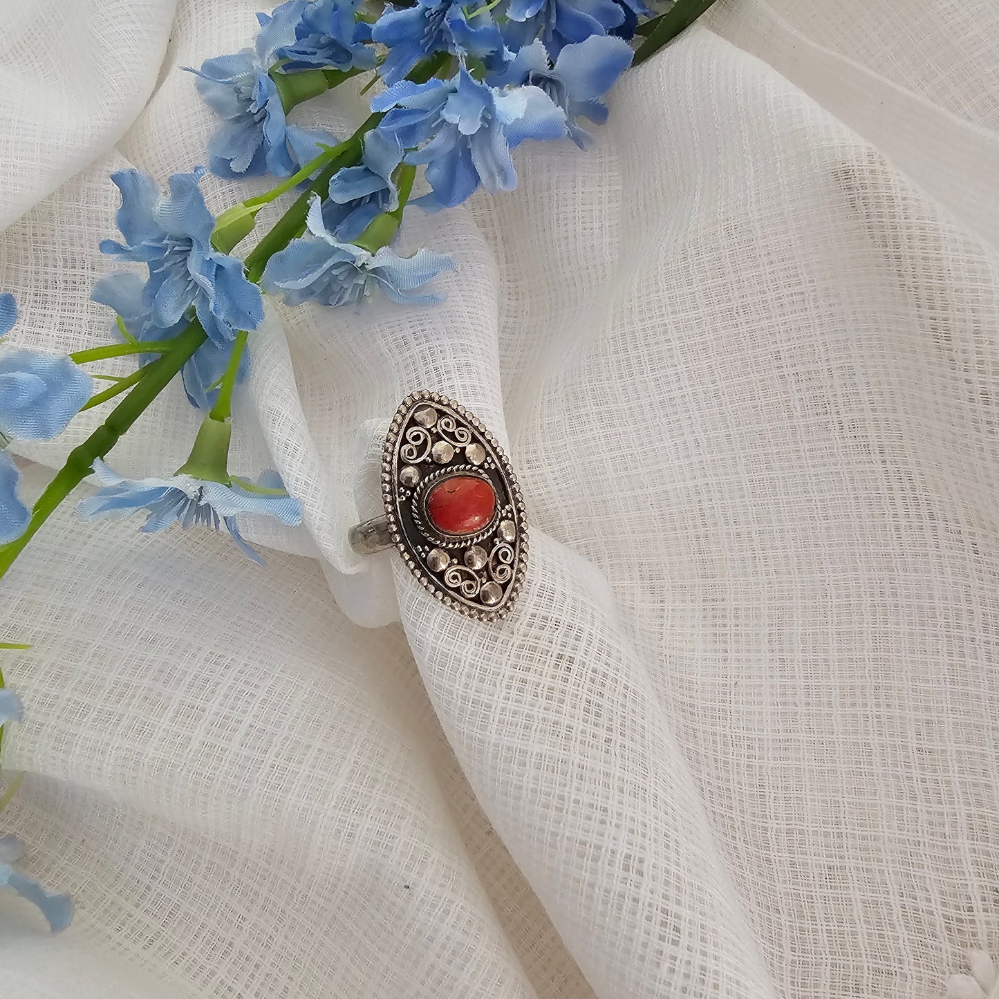 Silver 92.5 coral ring