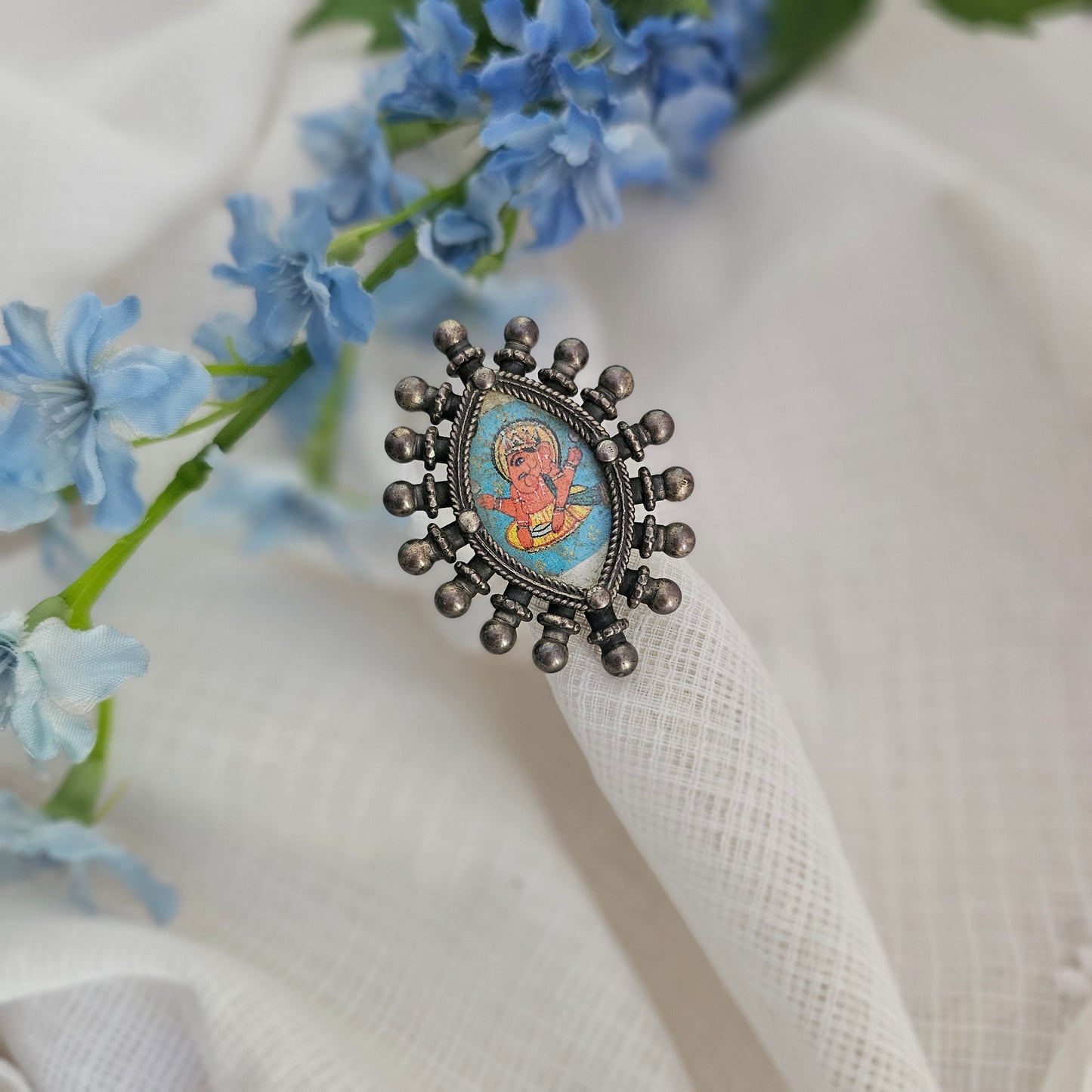 Silver 92.5 Ganesha painting ring