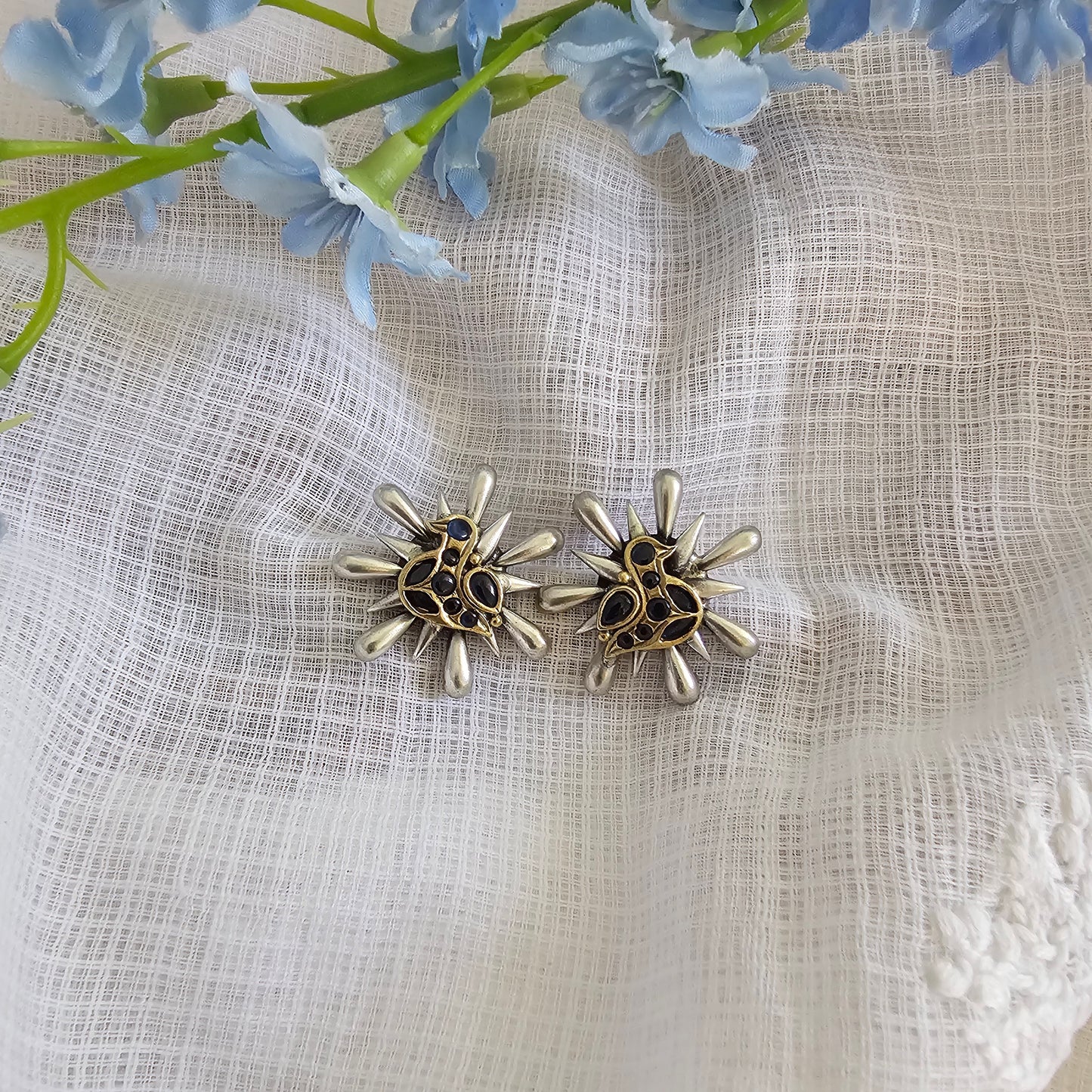 Silver 92.5 kundan blue two tone stud