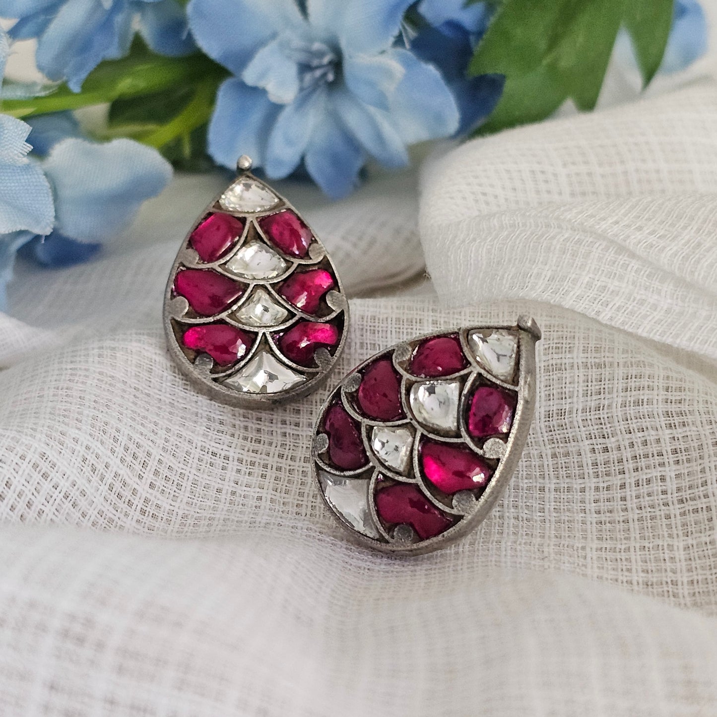Silver 92.5 kundan moissanite studs