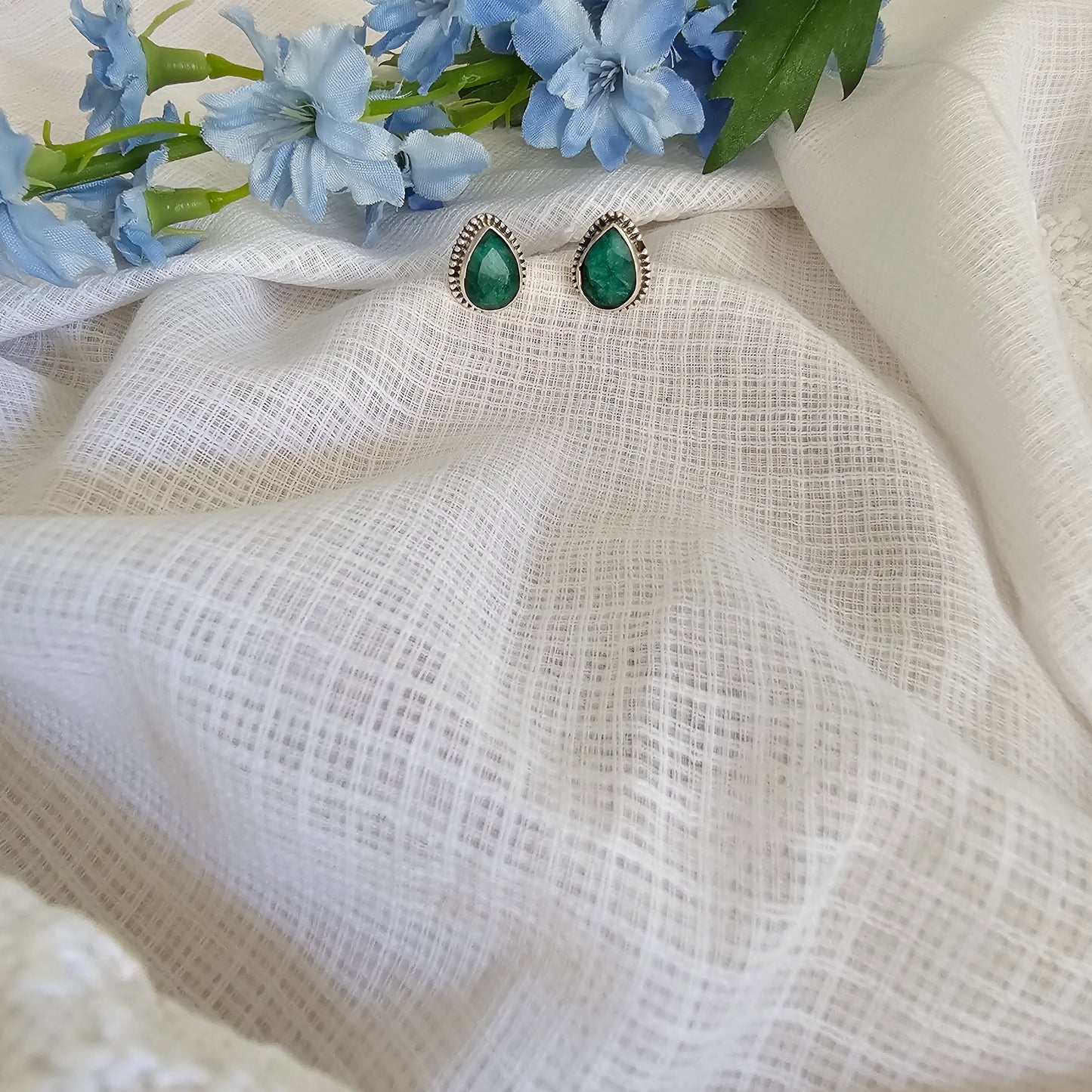 Silver 92.5 emerald studs