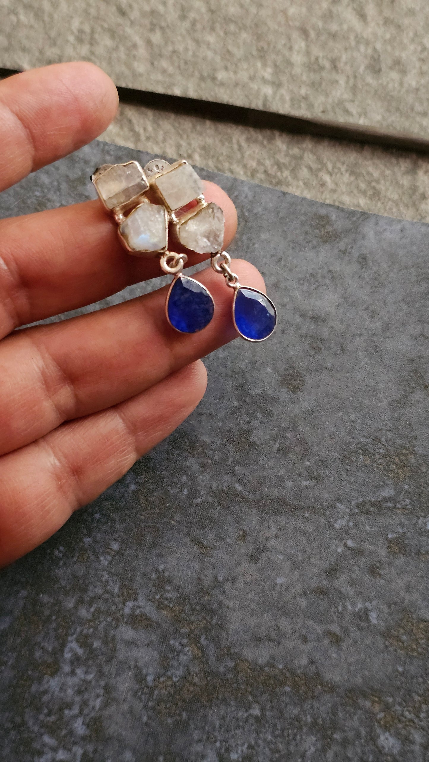 Neel Tara – Moonstone & Blue Chalcedony Earrings
