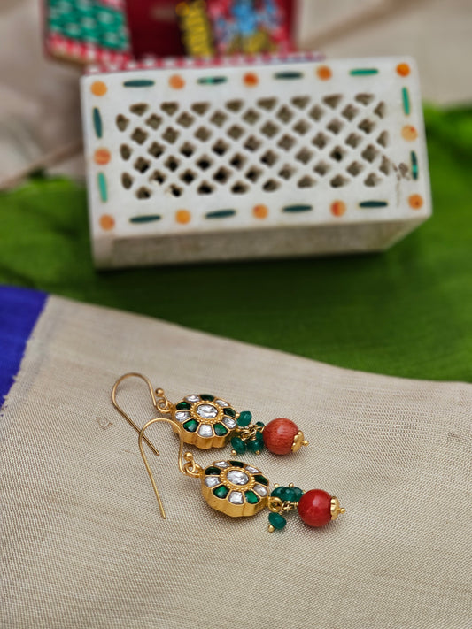 Silver 92.5 gold polish kundan inlay work earrings