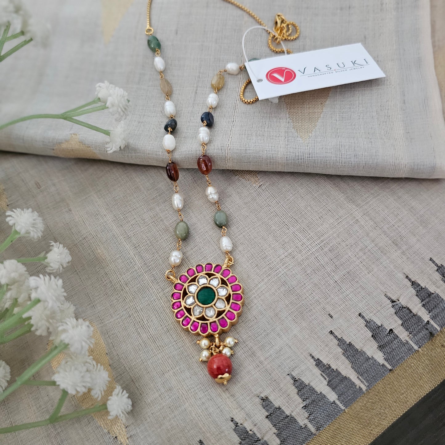 Silver 92.5 kundan gold polish necklace