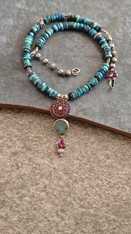 Azurite gemstone kempu pendant necklace