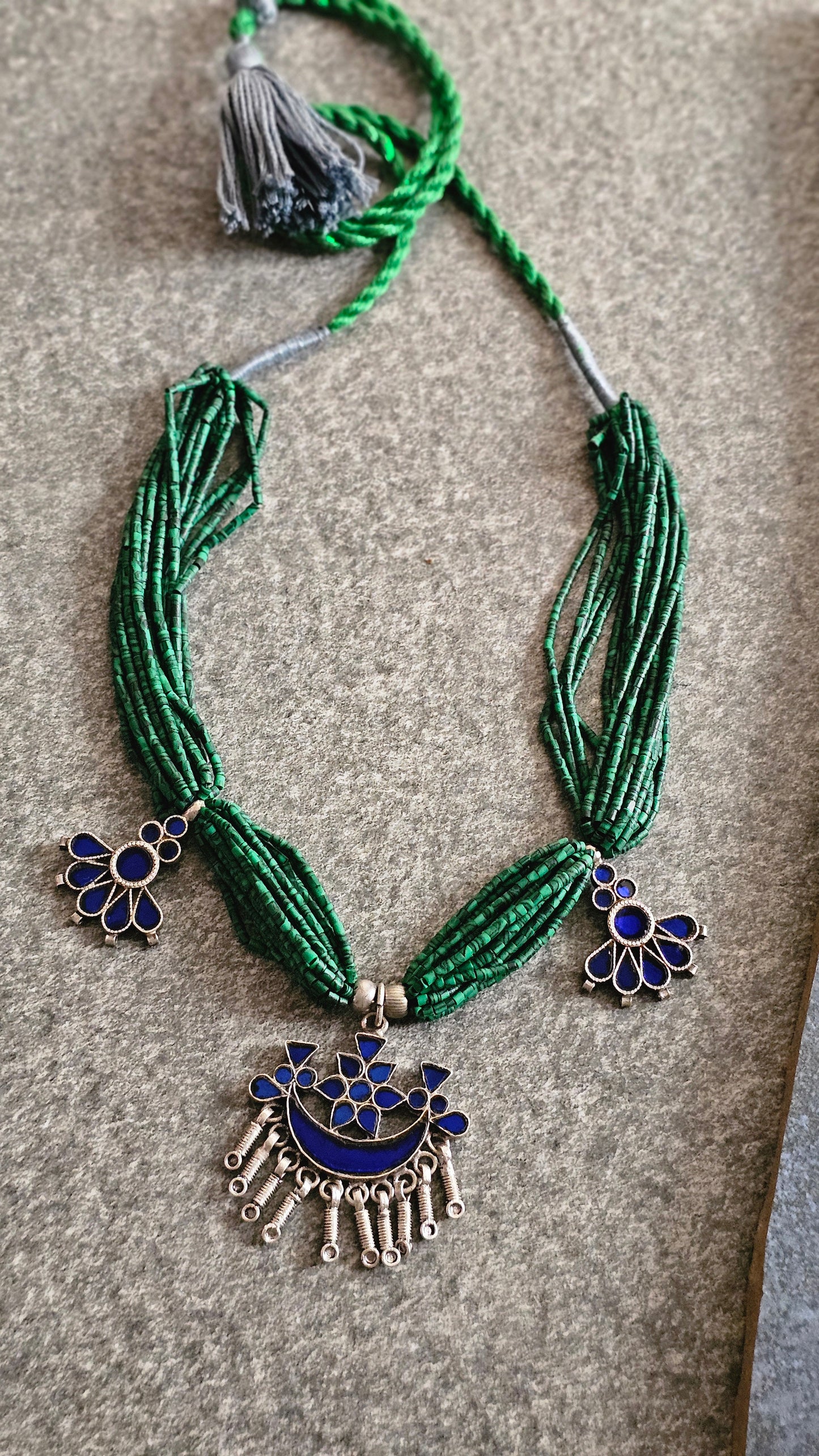 NEELVAN| Malachite & Vintage Blue Glass Necklace