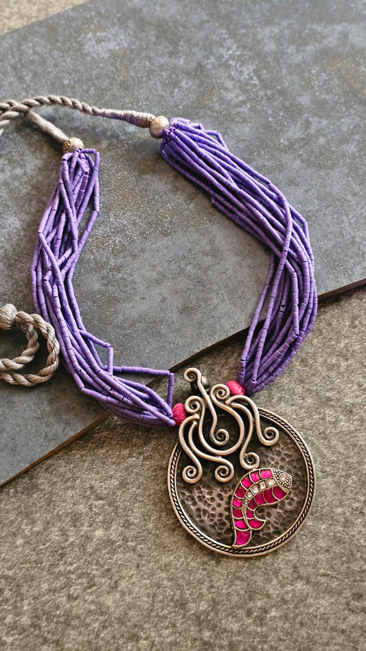 Afghani beads vintage silver pendant necklace