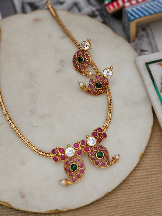 Manga Malai Antique Gold Polish Silver Adigai Necklace Set – 92.5 Handcrafted Heritage Jewelry