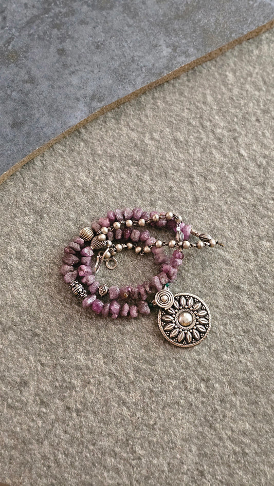 Rough Ruby necklace vintage silver pendant
