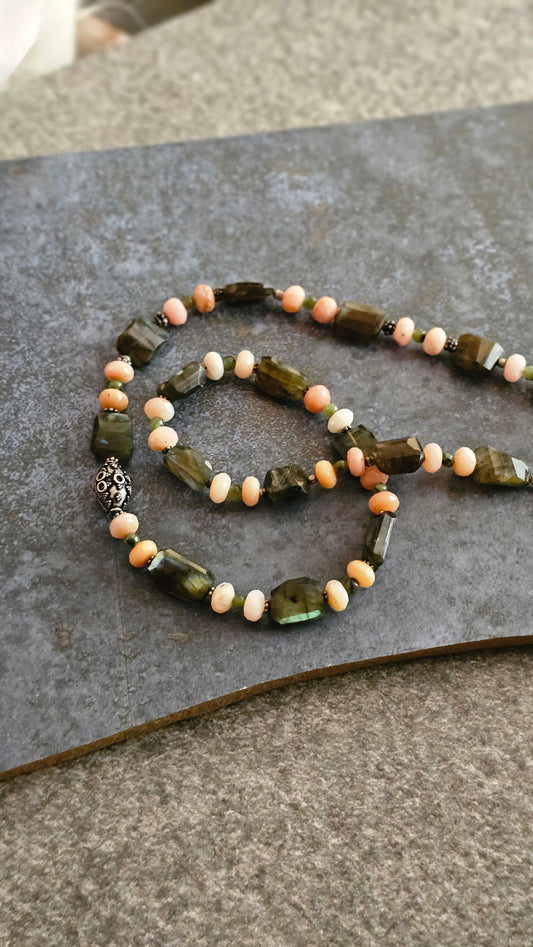 Fire Labradorite, Pink Opal necklace