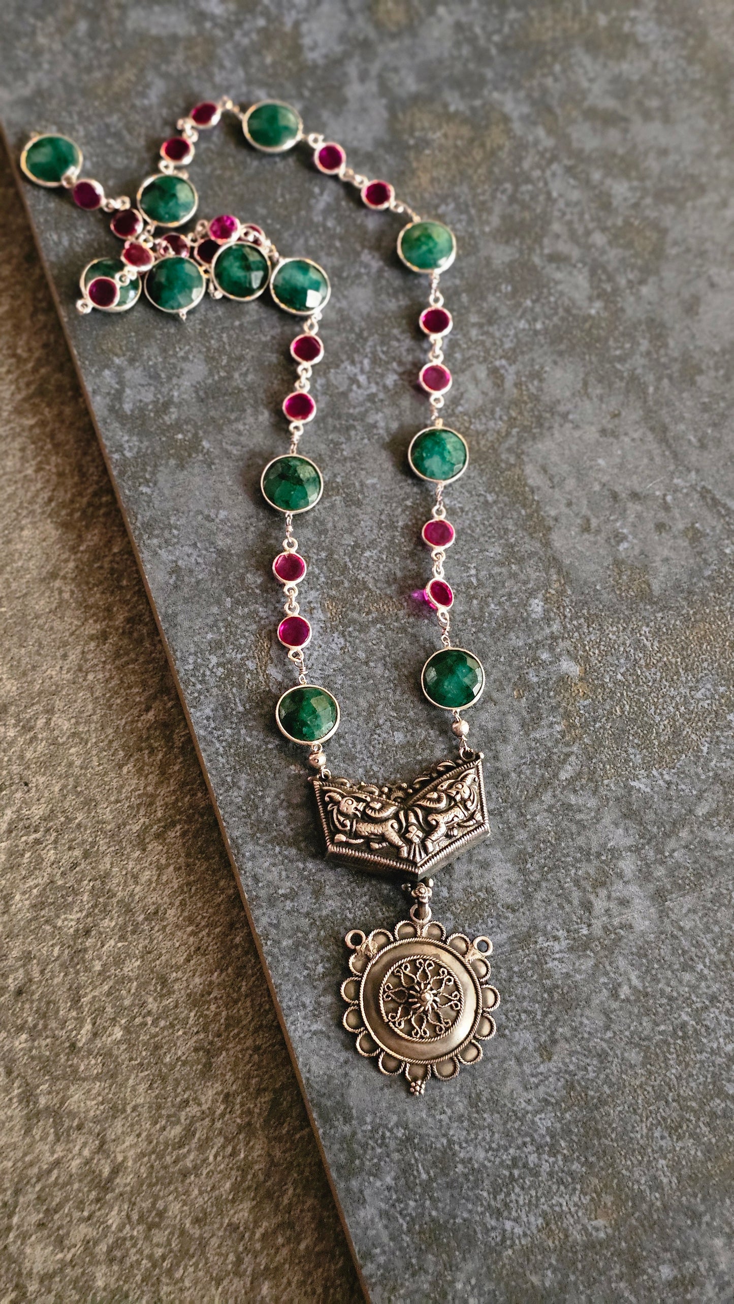 Punarva | Emerald, Ruby & Restored Nakash Pendant Necklace