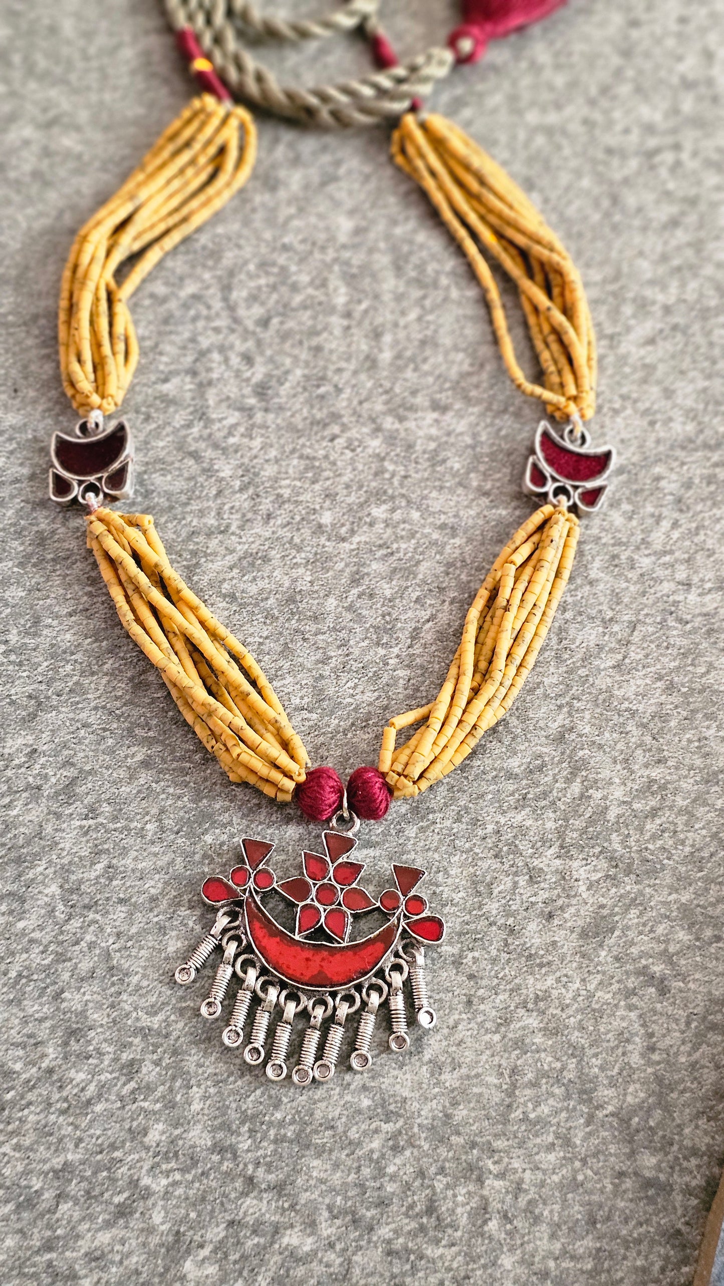GULNAAR| Yellow Howlite & Vintage Red Glass Necklace