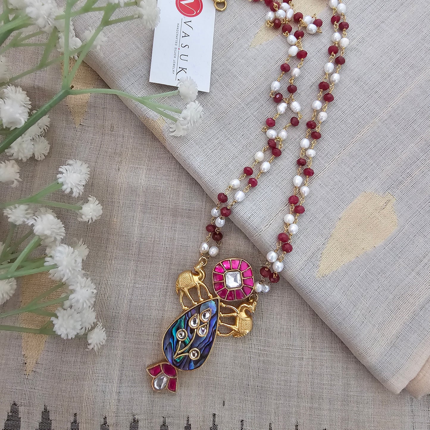 Silver 92.5 kundan gold polish necklace