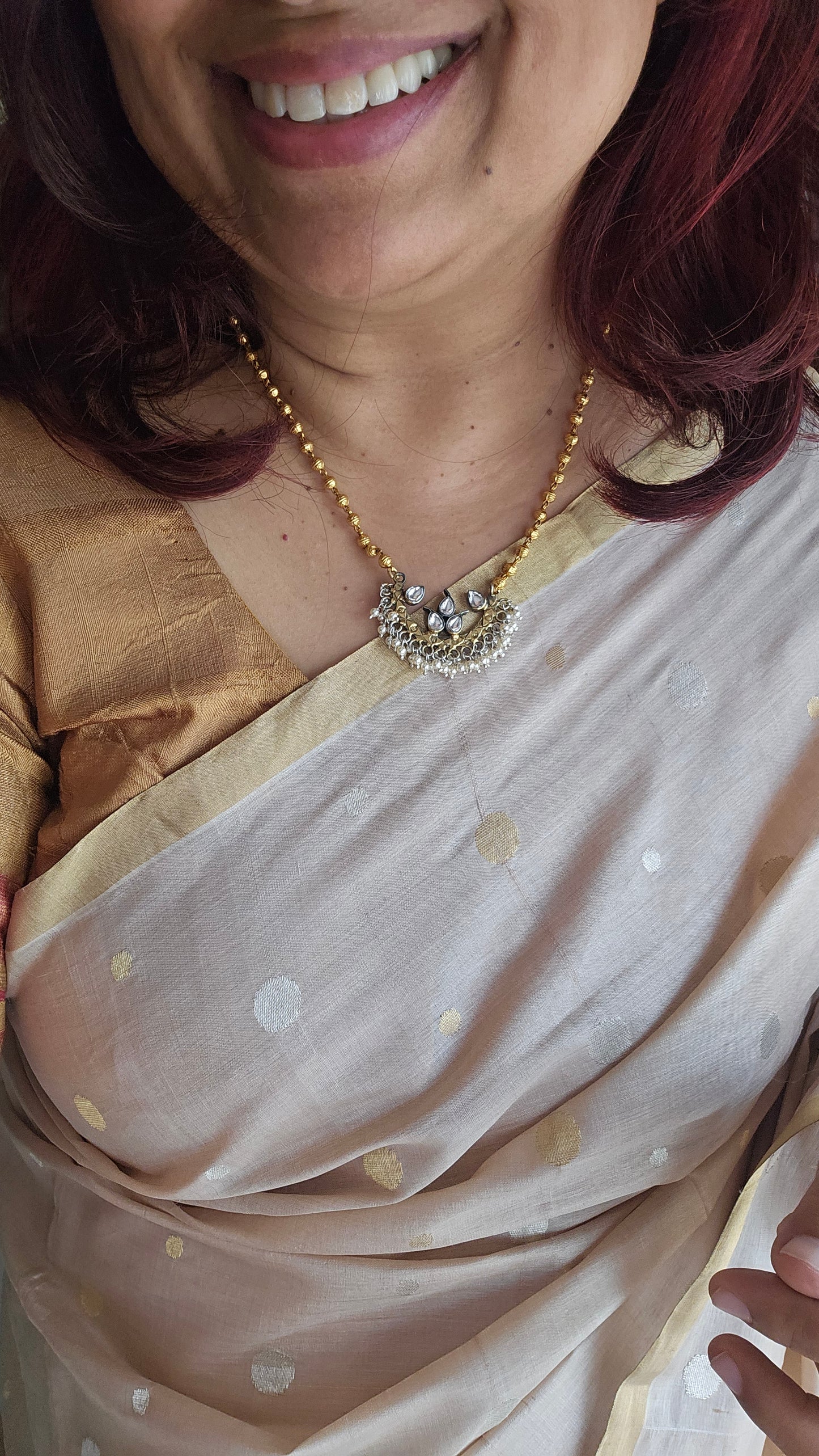 Chaand Tukdi Kundan Pendant with Mohan Mala | 92.5 Silver | Gold Polish | Two-Tone Finish