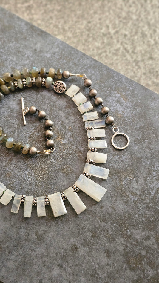 Oddly Enough — Rainbow Moonstone & Labradorite Necklace