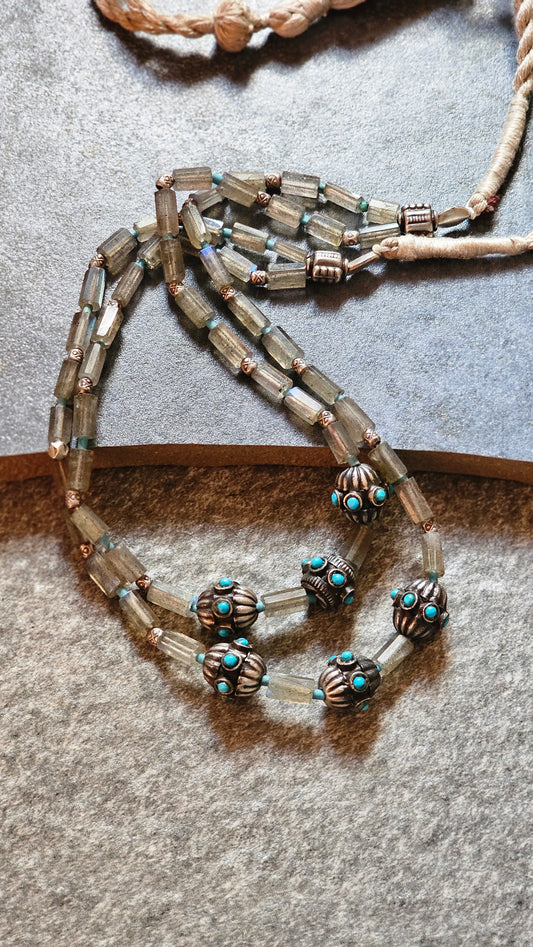 Labrodrite Gemstone necklace with turquoise