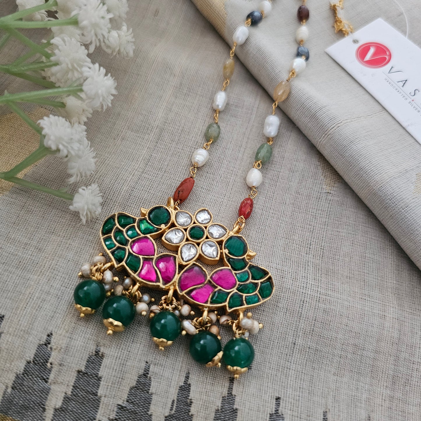 Silver 92.5 kundan gold polish necklace