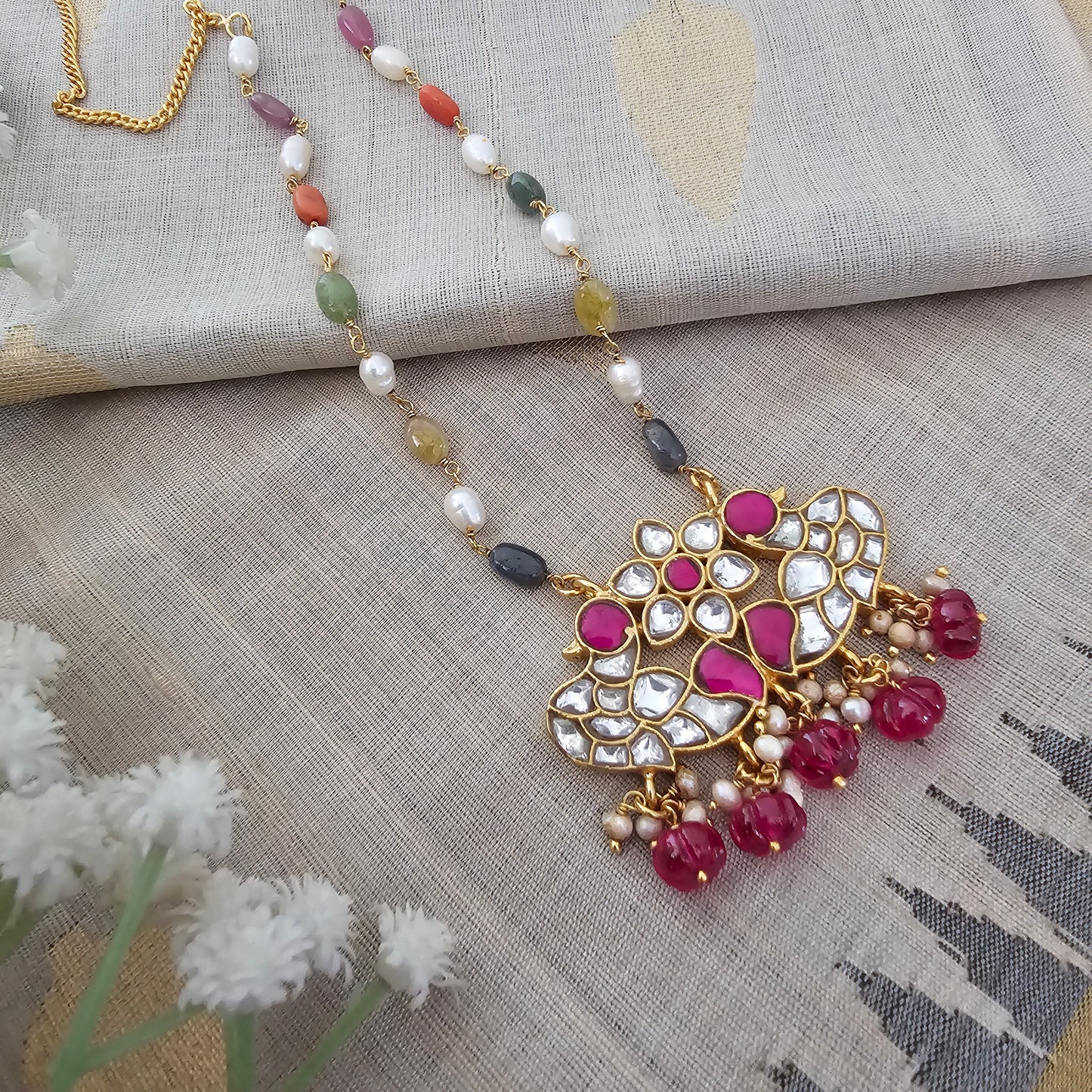 Silver 92.5 kundan gold polish necklace