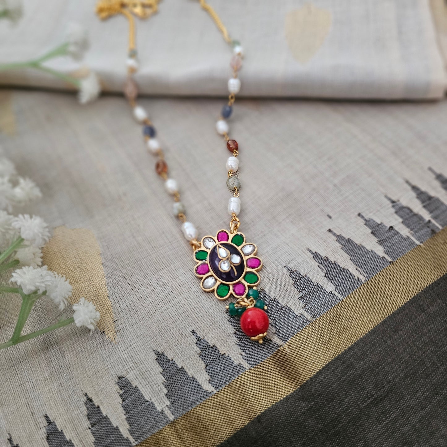 Silver 92.5 kundan gold polish necklace