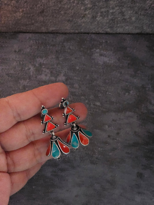 Enamel jhumkis in silver