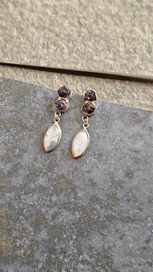 Chandrika – Rough Amethyst & Moonstone Danglers