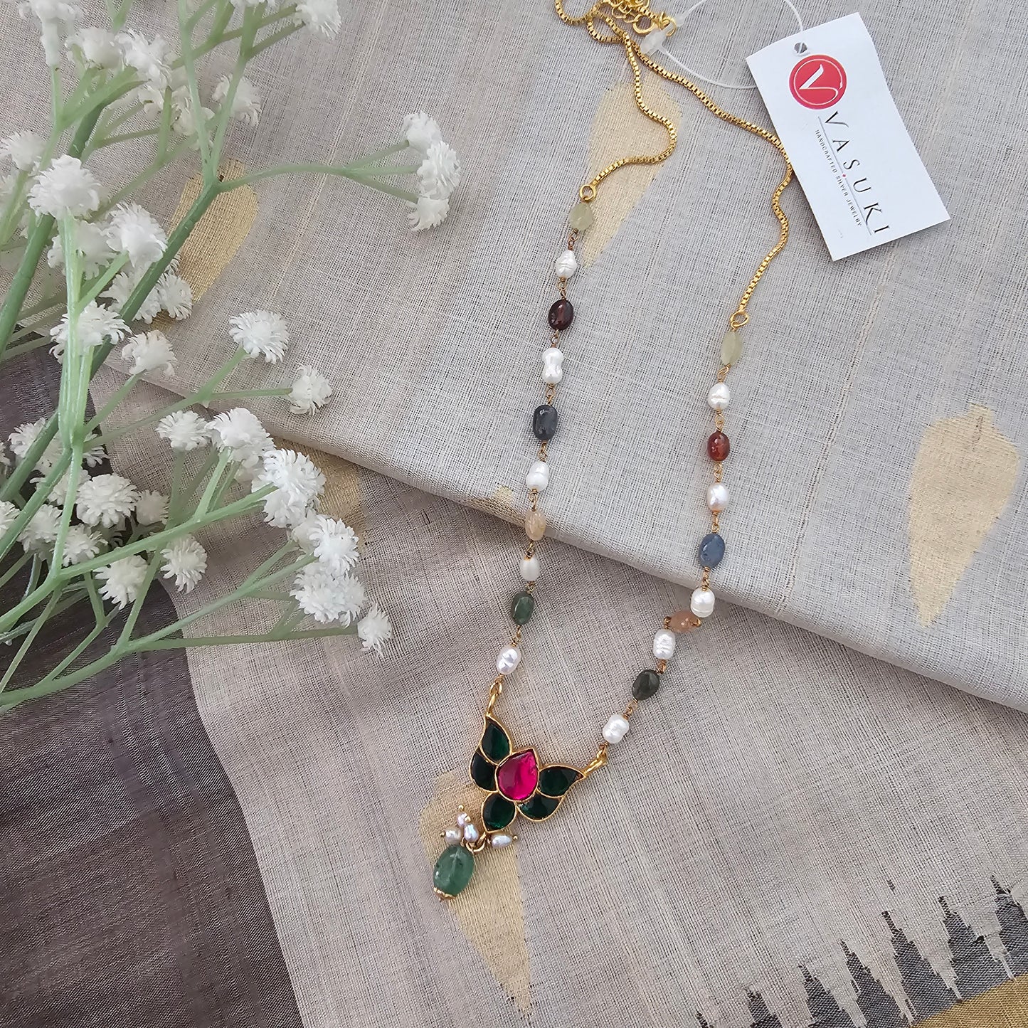 Silver 92.5 gold polish kundan necklace
