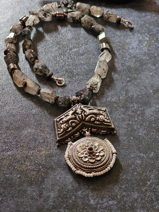 Black Rutilated quartz gemstone necklace nakash pendant