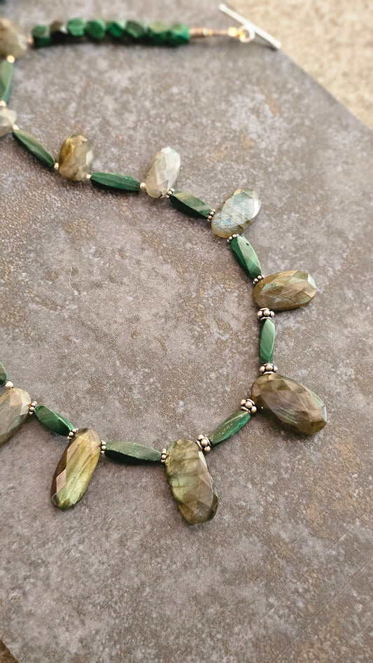Oddly Enough — Labradorite & Green Gemstone Necklace