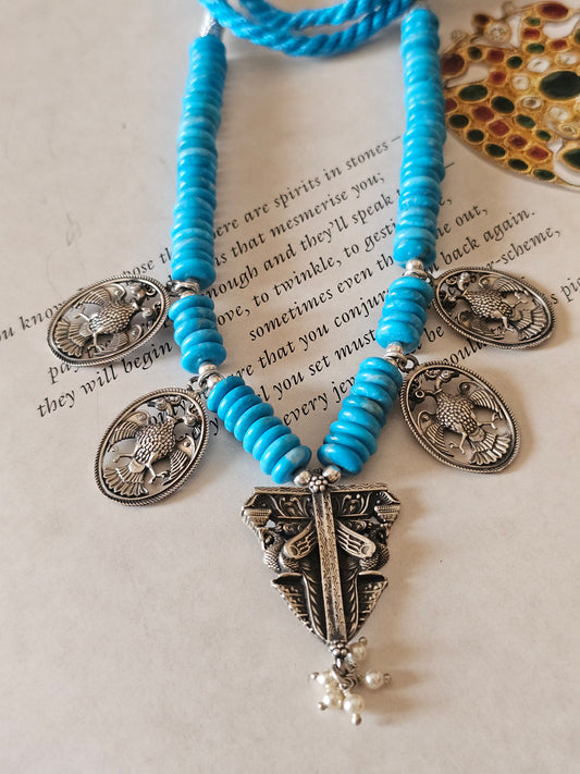 Aara Gandaberunda Nakash Necklace in Turquoise | 92.5 Silver Short Necklace