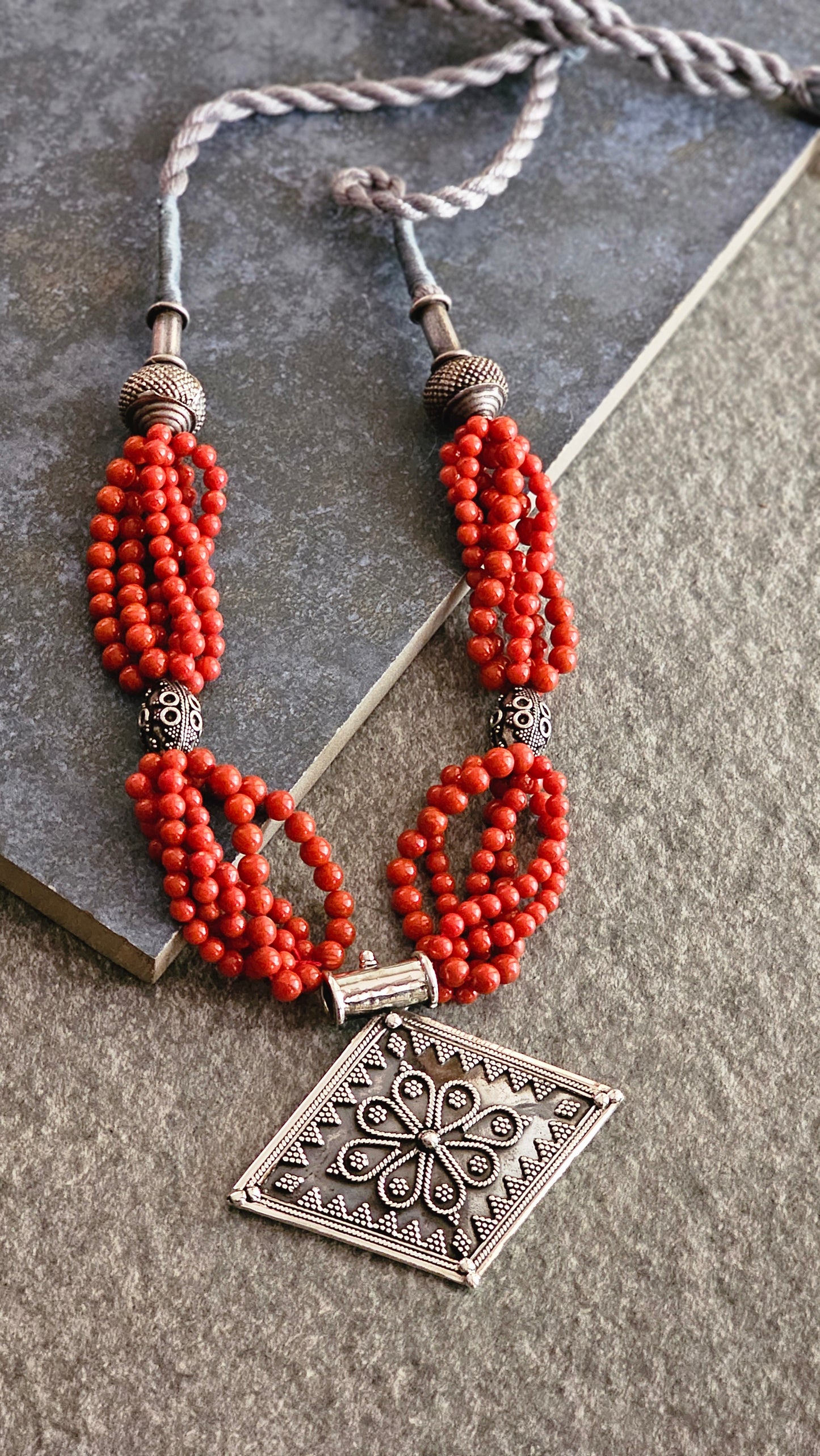 Corals and Rawa work tribal pendant