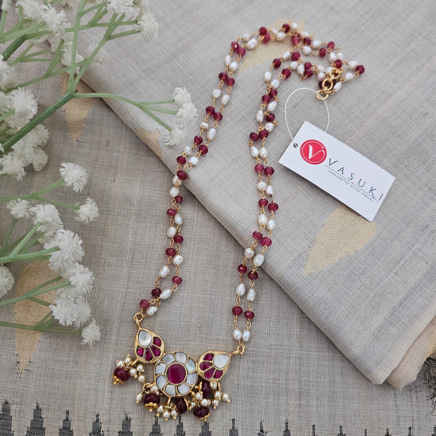 Silver 92.5 kundan gold polish necklace