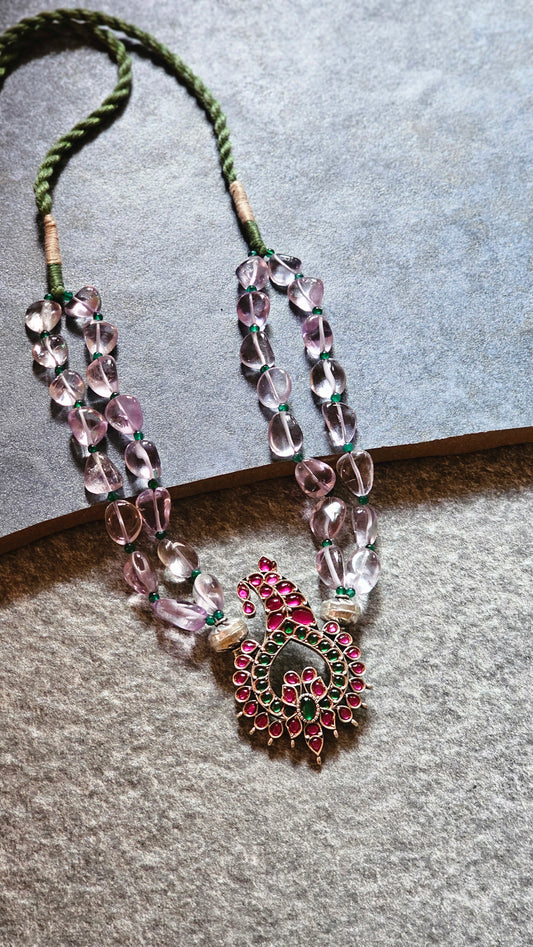 Pink Amethyst necklace kundan pendant