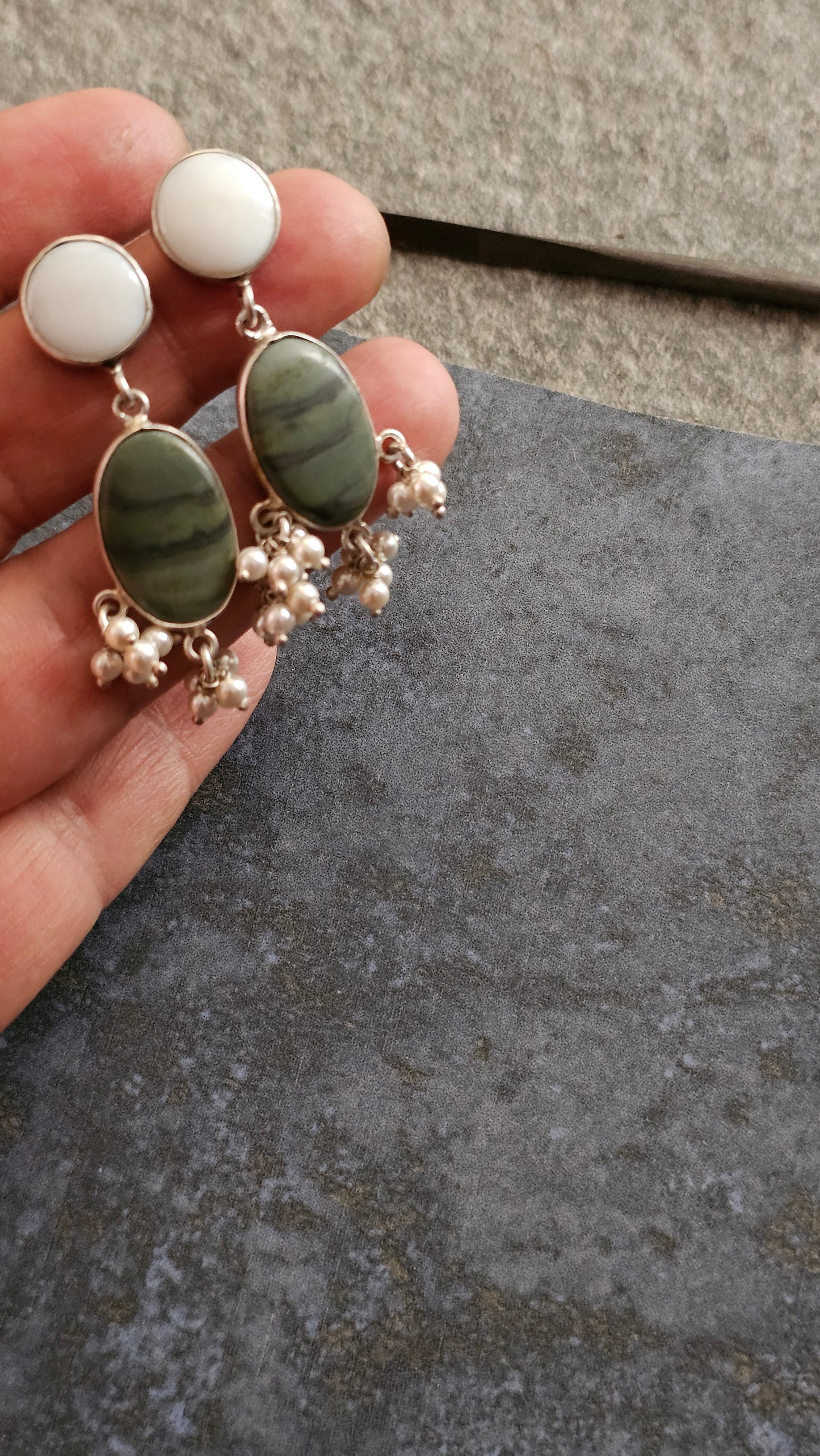 Forest Whisper – Green Jasper & Moonstone Earrings