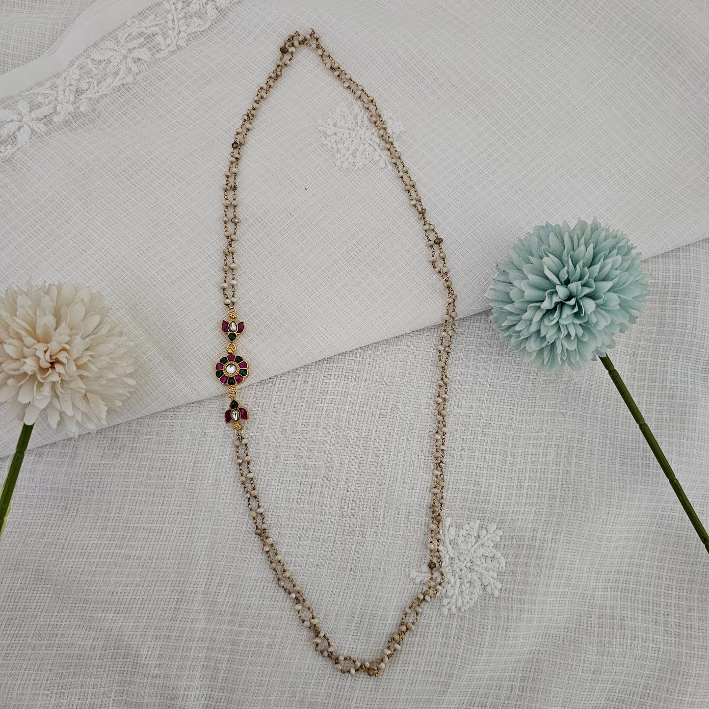 Silver 92.5 kundan gold polish Mope chain