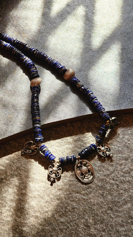 Lapis lazuli necklace gandaberunda pendants