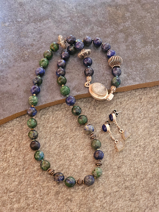 Azurite Malachite necklace Moonstone clasp necklace