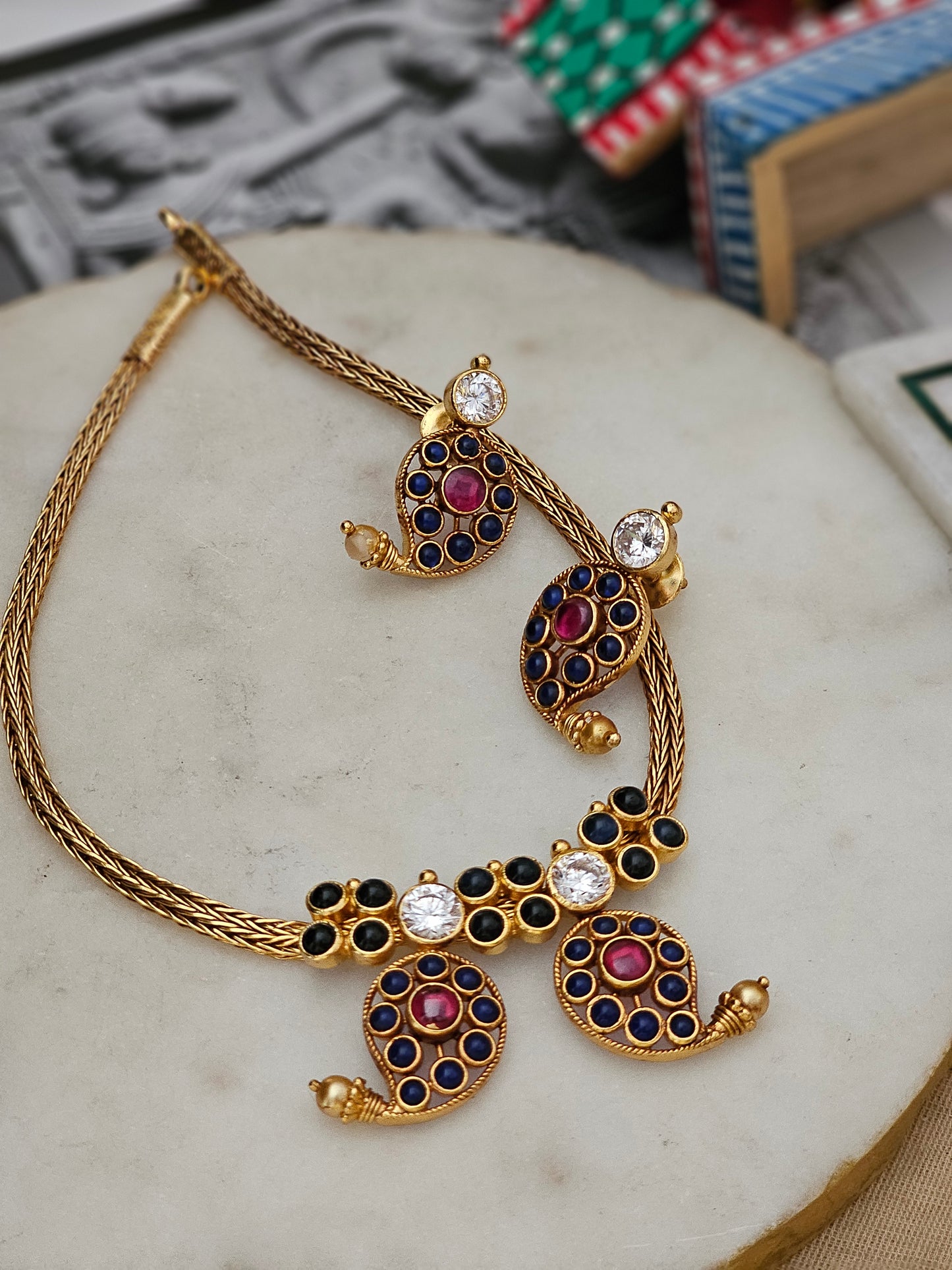 Manga Malai Antique Gold Polish Silver Adigai Necklace Set – 92.5 Handcrafted Heritage Jewelry