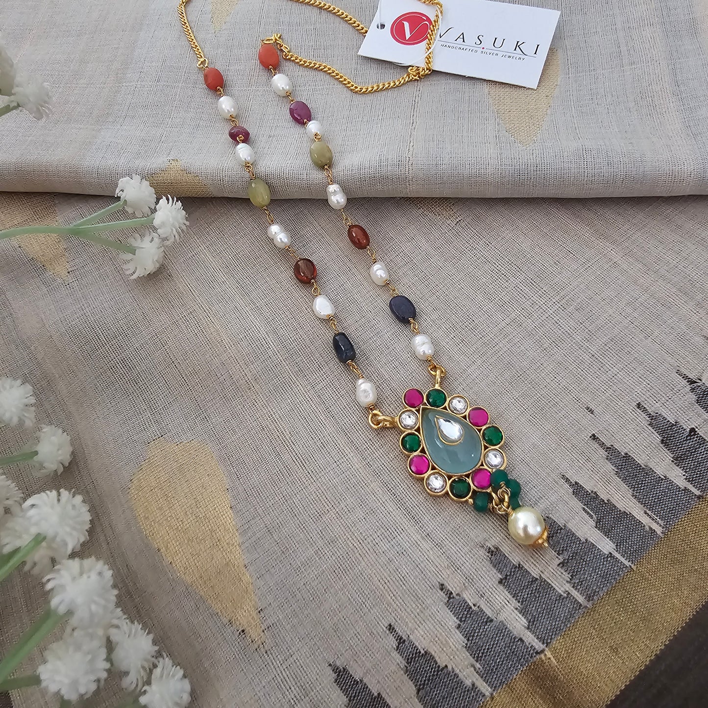 Silver 92.5 kundan gold polish necklace