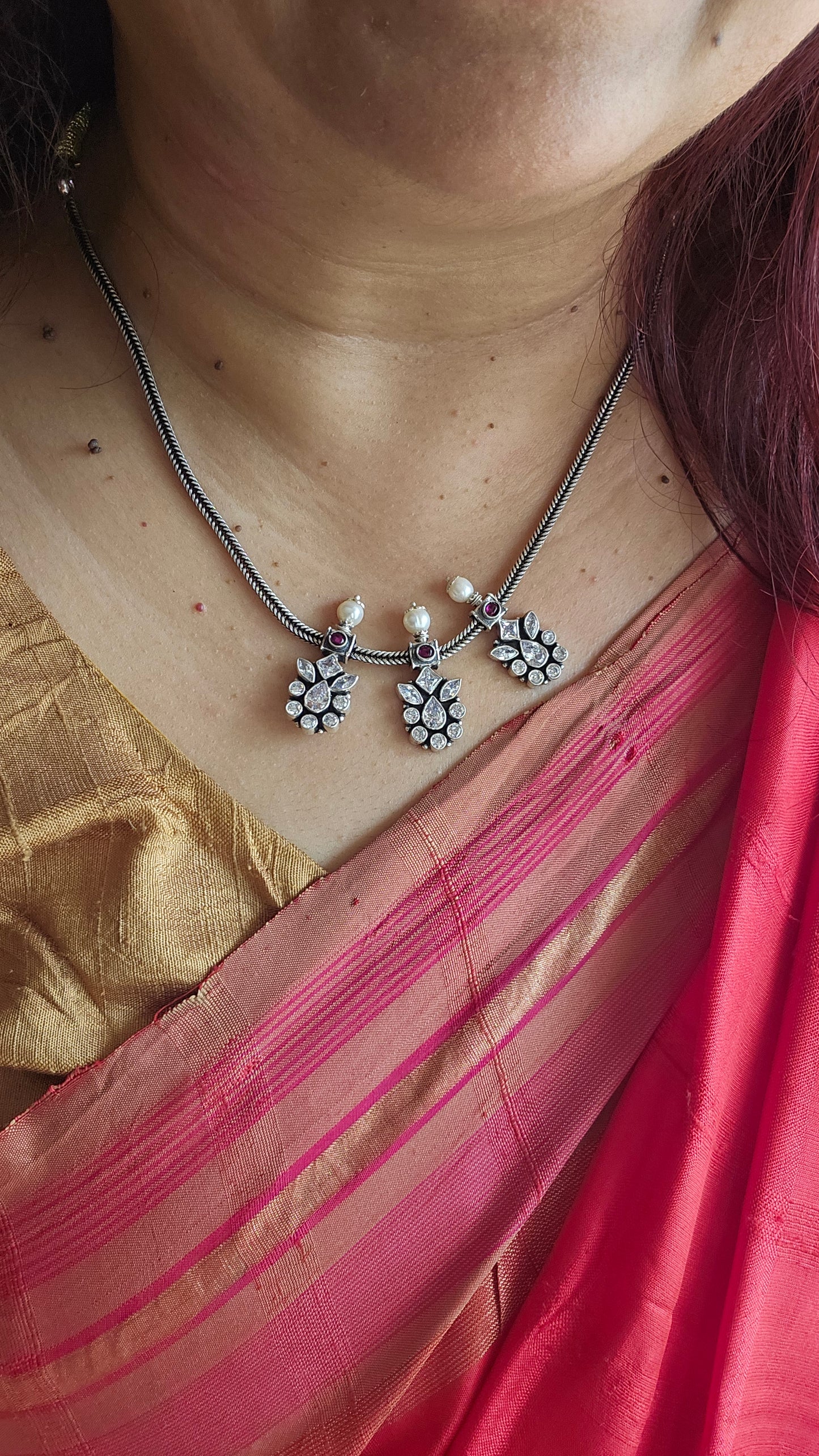 "Discover elegance with Shopvasuki’s 92.5 silver zircon necklace set. Handcrafted, versatile & timeless — perfect for everyday wear or special occasions."