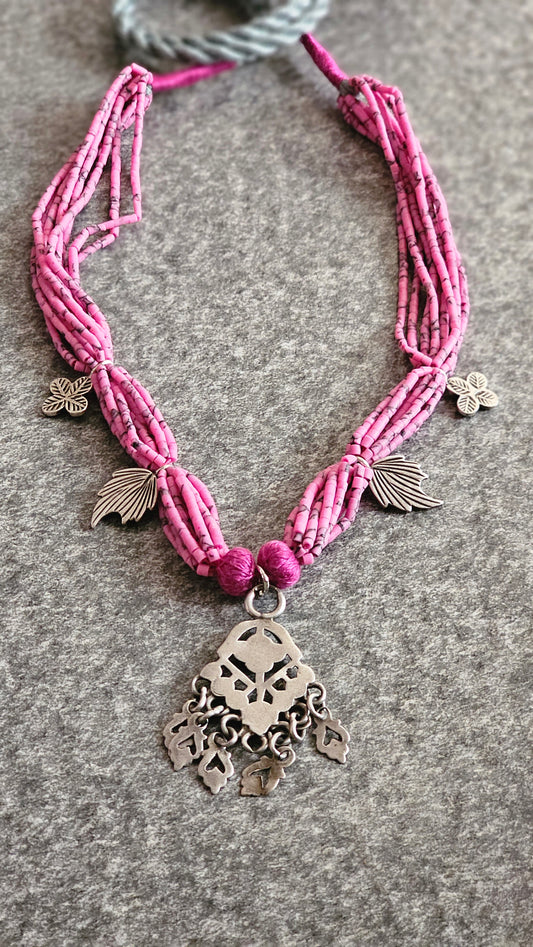 GULABIYA | Pink Afghani Howlite & Vintage Silver Necklace