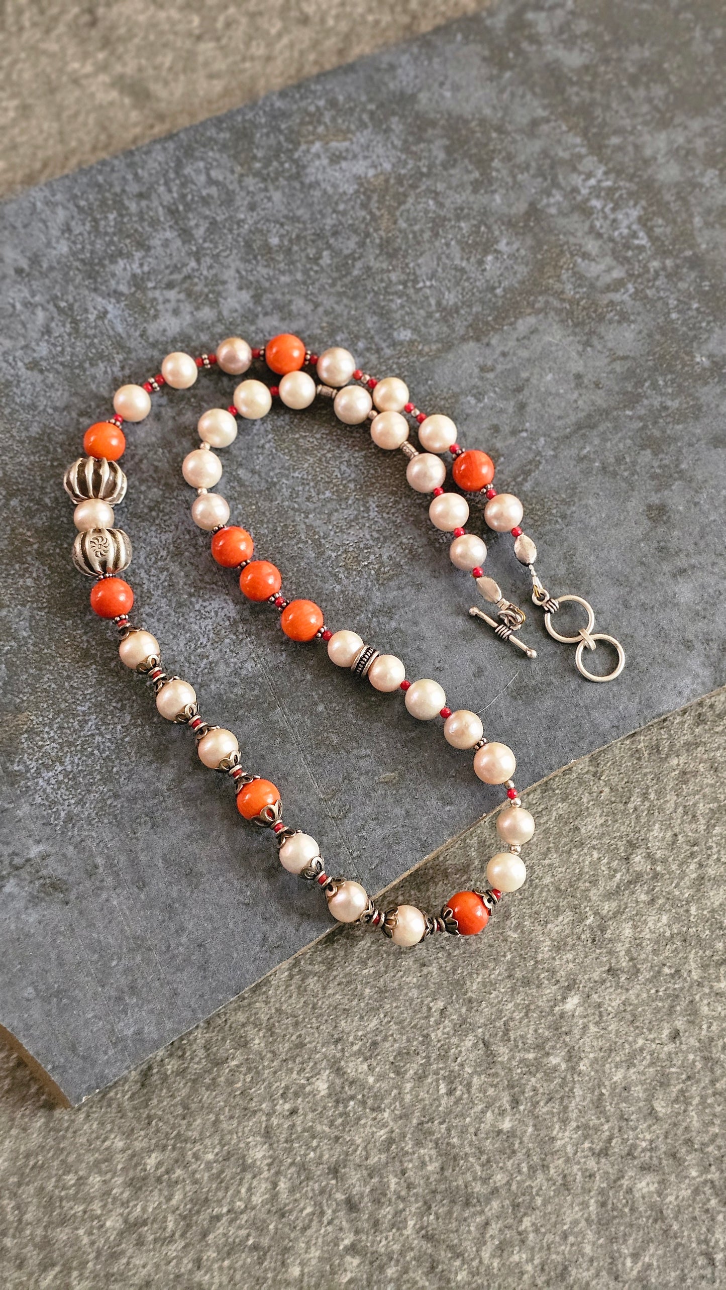 Champagne Pearl & Coral Statement Necklace