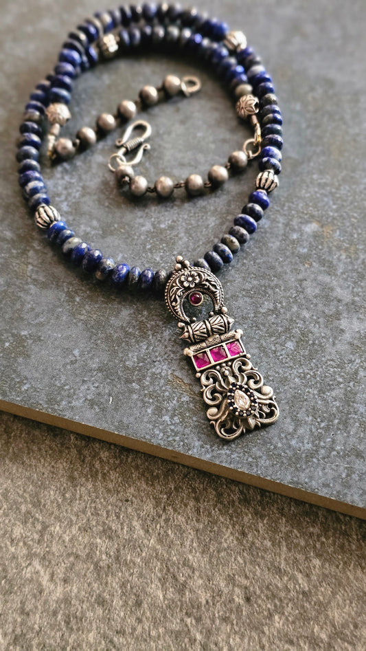 Ratnadeepa | Lapis Lazuli & Vintage Kempu Pendant Necklace