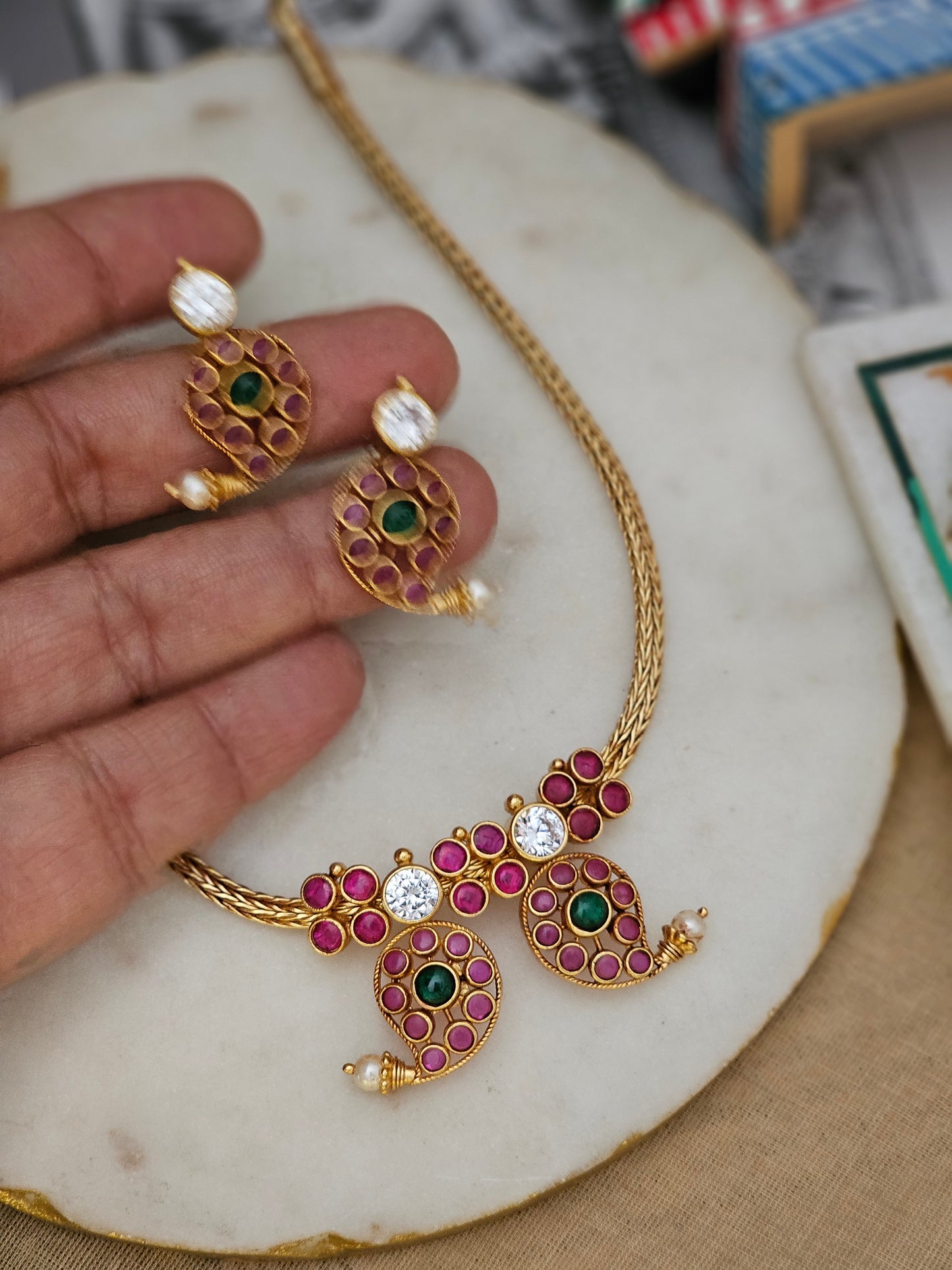 Manga Malai Antique Gold Polish Silver Adigai Necklace Set – 92.5 Handcrafted Heritage Jewelry