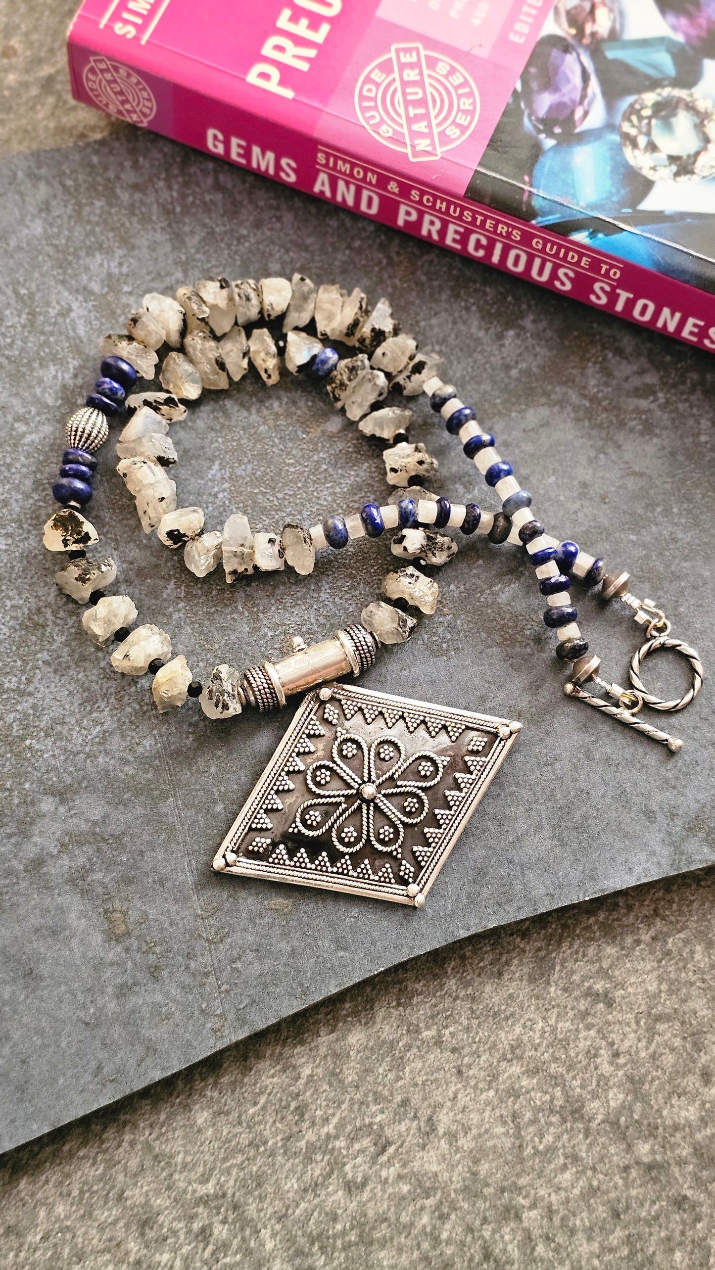 Soul Strung | Rough Rainbow Moonstone & Rawa Silver Necklace