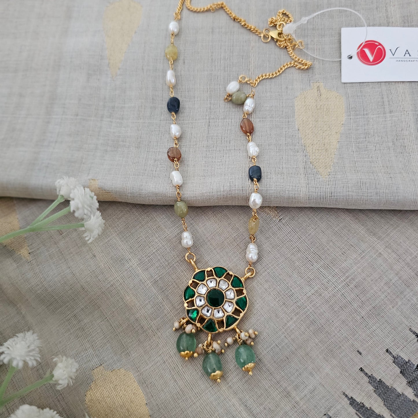 Silver 92.5 kundan gold polish necklace