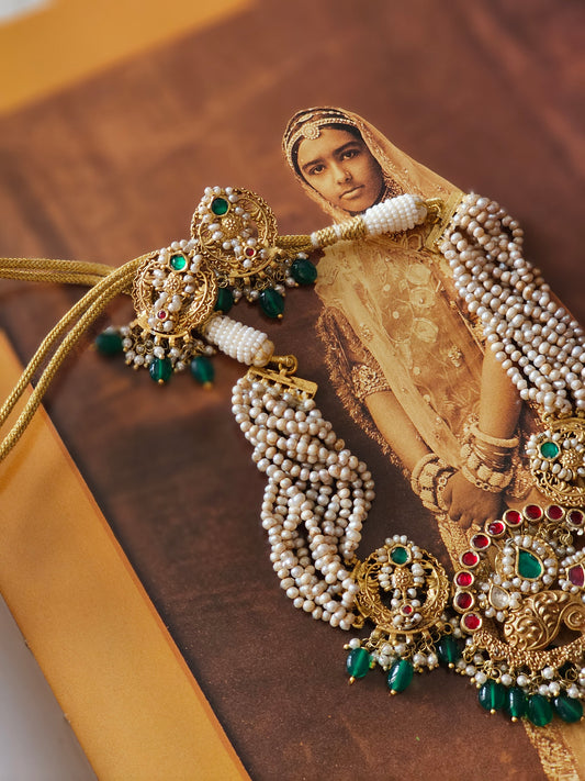 Silver 92.5 kundan gold polish necklace set with basra pearls