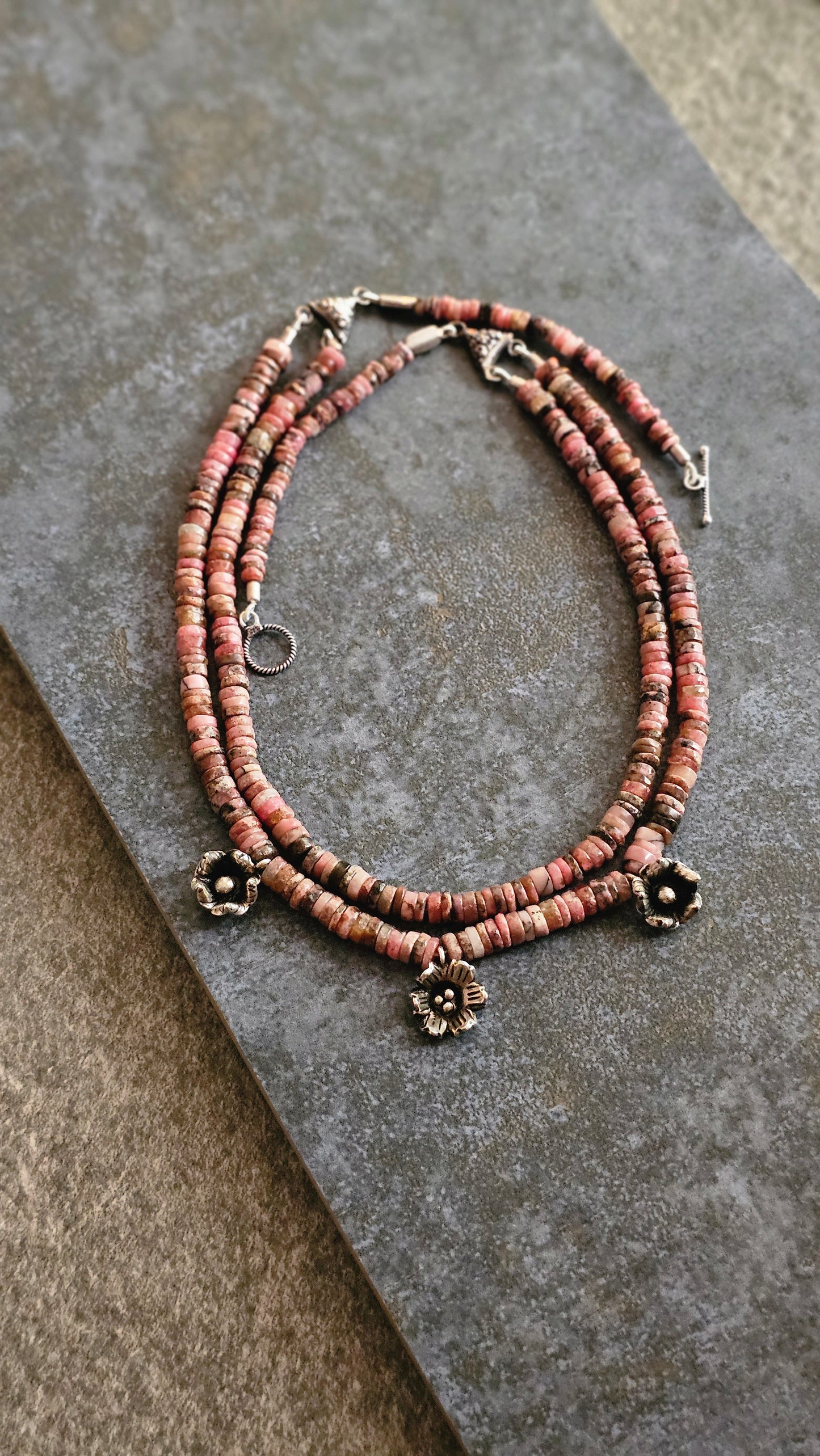 Mrinalini – Rhodonite & Hill Tribe Silver Necklace