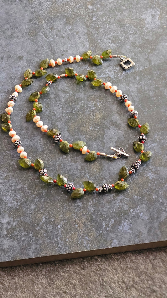 Carved Natural Vessonite gemstone necklace